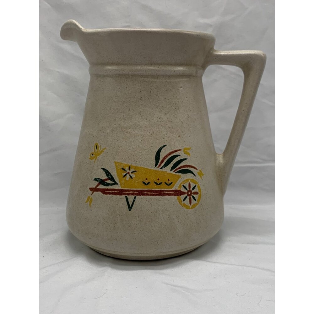 Monmouth Stoneware Pitcher Vtg MCM Garden Wheelbarrow